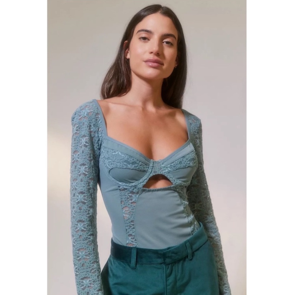 UO Out From Under Dark Romantic Lace Bodysuit